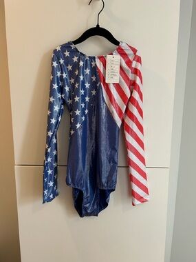 NWT Stars and Stripes Long-Sleeve Leotard - Size 14A